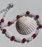 Red Coral & Crackled Clear Quartz Gemstone Statement Chunky Beaded Necklace
