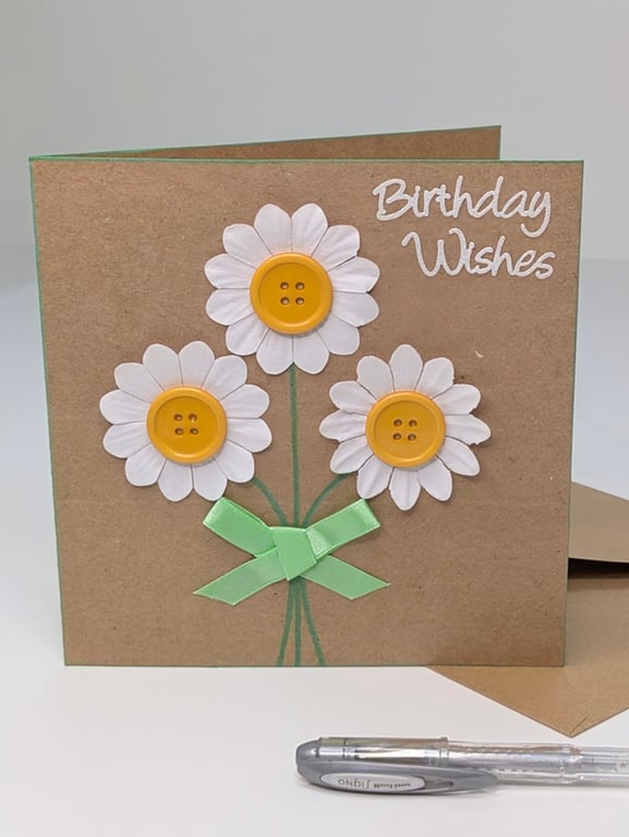 Daisies handmade birthday card with daisy embellishments for her with verse 