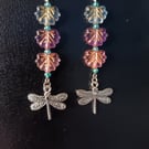 Pastel leaf bead dragonfly dangle earrings 