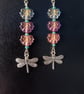 Pastel leaf bead dragonfly dangle earrings 