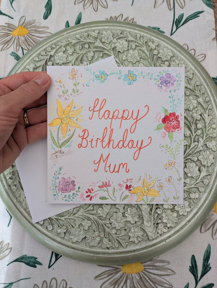 Mum Hand-painted Floral Birthday card 