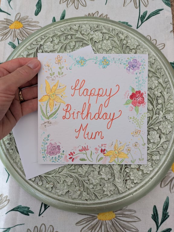 Mum Hand-painted Floral Birthday card 
