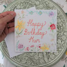 Mum Hand-painted Floral Birthday card 