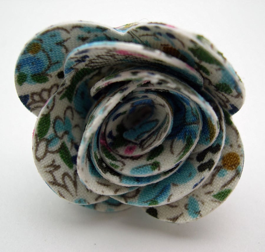Hardened Fabric Ditsy Blue Rose Brooch