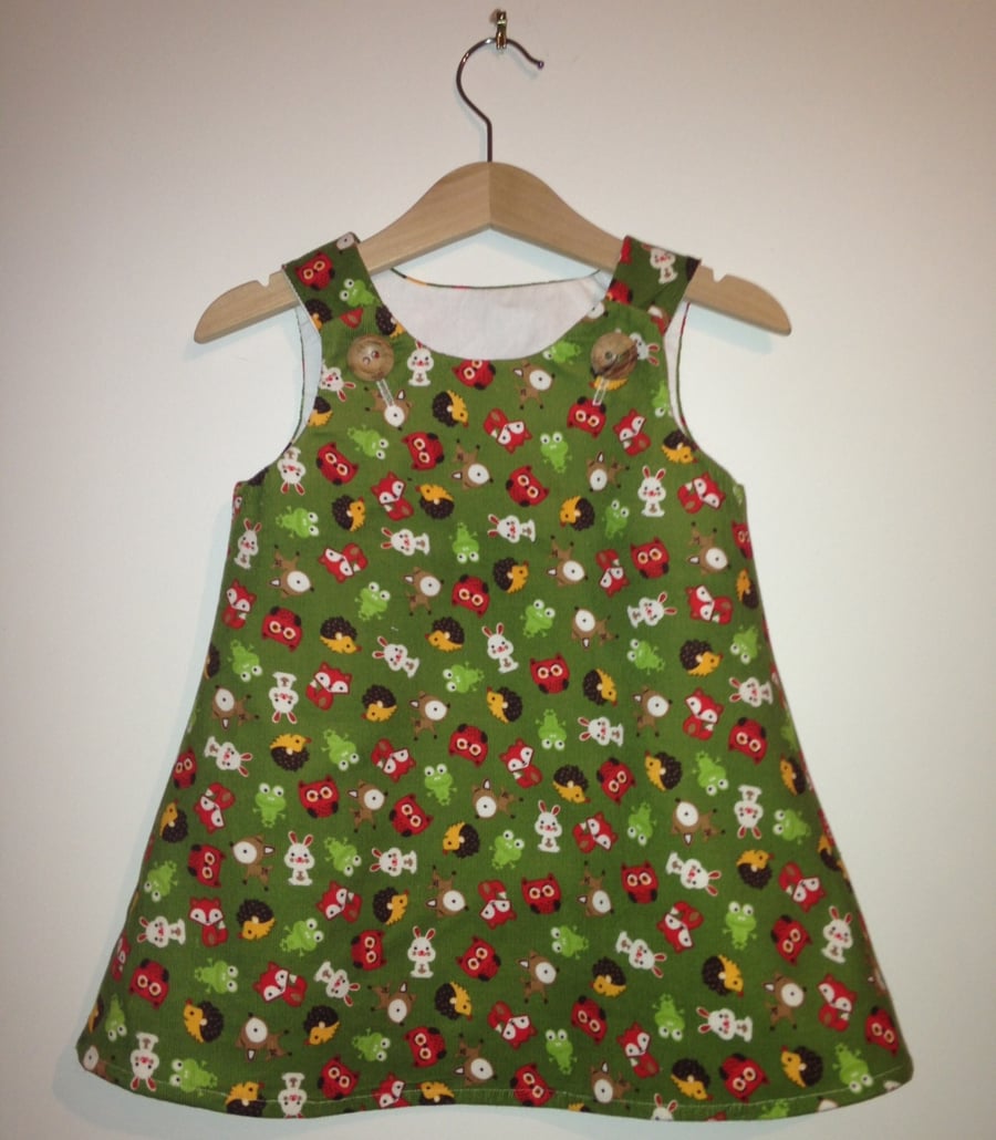 LIMITED EDITION Woodland animal needle cord dress 6 months to 4 years