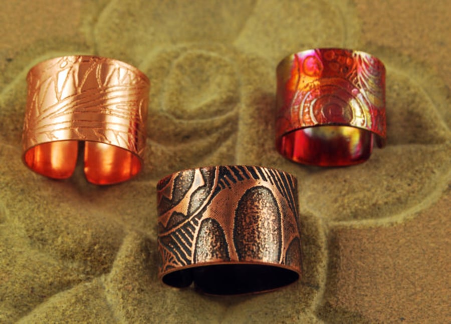 Etched Copper Pattern Ring - Adjustable size