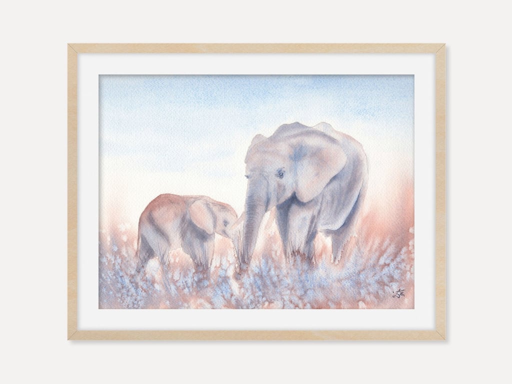 Elephant Family Art Print, African Wildlife Wall Art Poster, Nursery Artwork