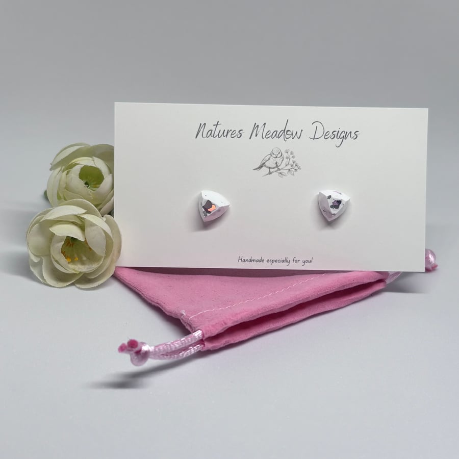 Silver Triangle Glitter Stud Earrings 