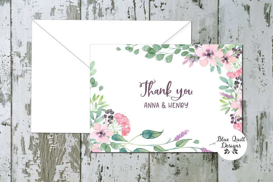 Wedding Thank You Cards - Spellbound Floral Border - pack of 10 - personalised
