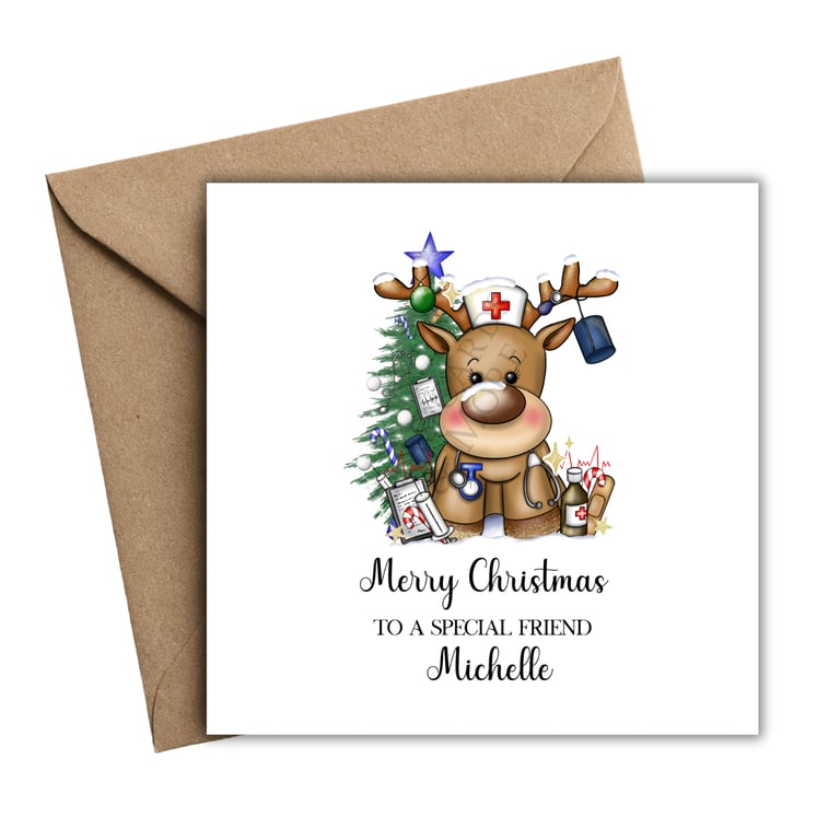 Nurse Reindeer Merry Christmas Card