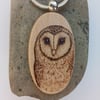 Barn owl pyrography keyring