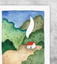 Forest Cabin, A6 giclée greetings card with recycled brown envelope - Image 2