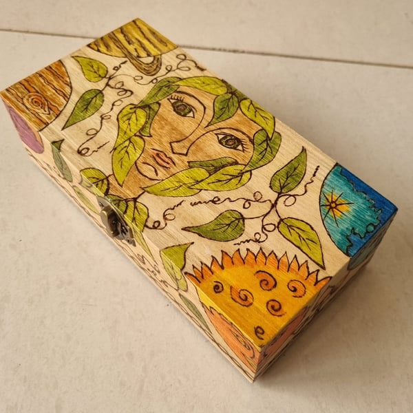 Personalised wooden box hand painted trinket box Pagan green man artwork