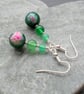Green and Pink Agate Dangle Earrings - Image 3
