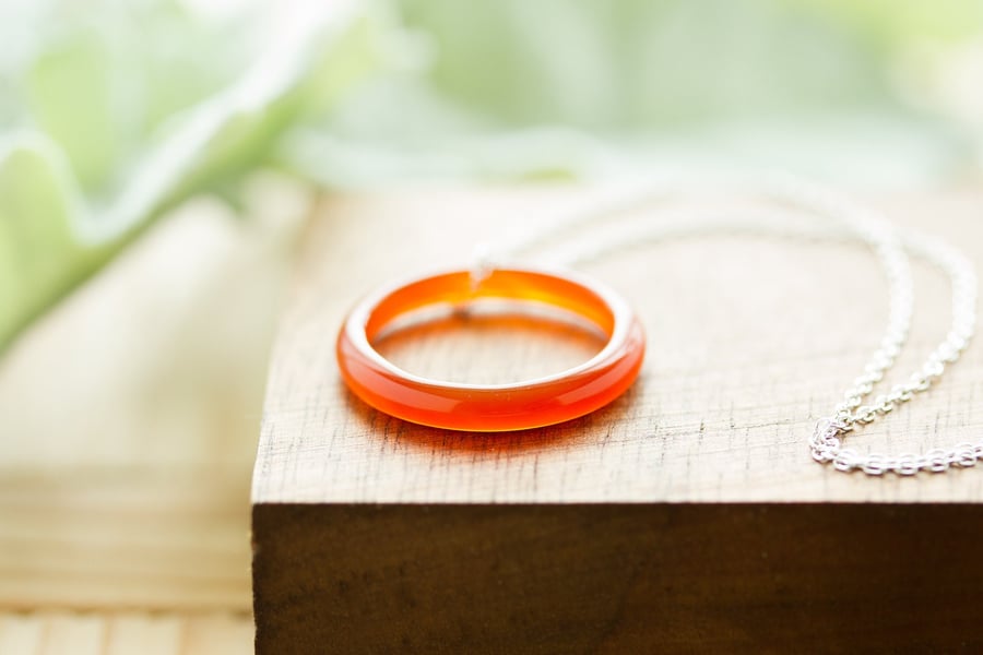 Minimalist Necklace Orange Gift for Her Ring Necklace Resin Necklace Boho Neckla
