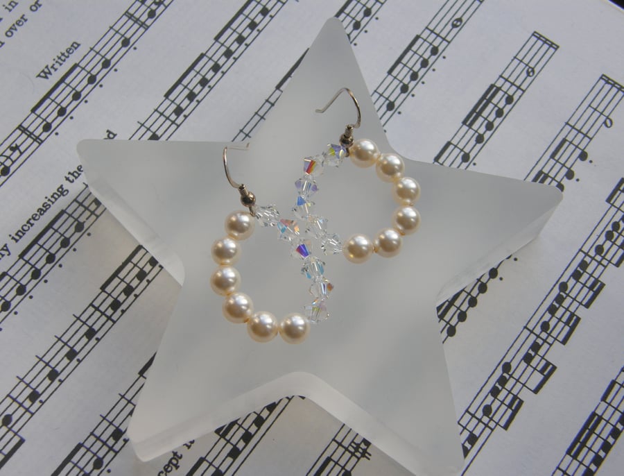 Sterling Silver Swarovski Pearl and Crystal drop earrings