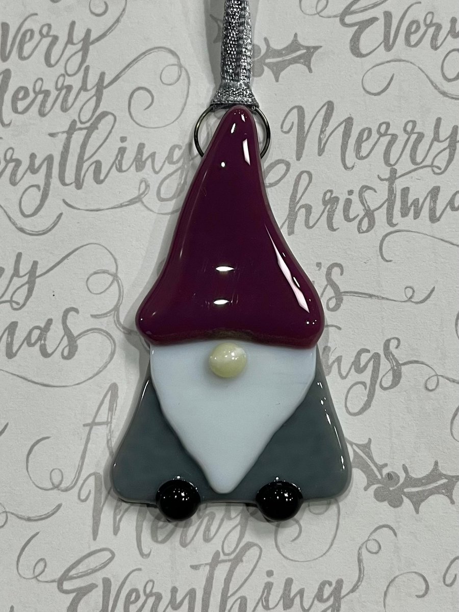Handmade Fused Glass Gonk Hanging Christmas Decoration 