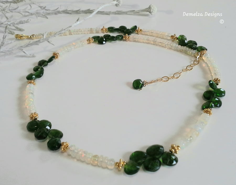 Russian Diopside & Ethopian Wello Opal Gold Vermeil Necklace