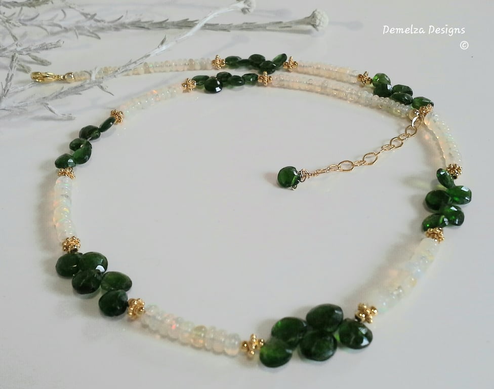 Designer Russian Diopside & Ethopian Wello Opal Gold Vermeil Necklace