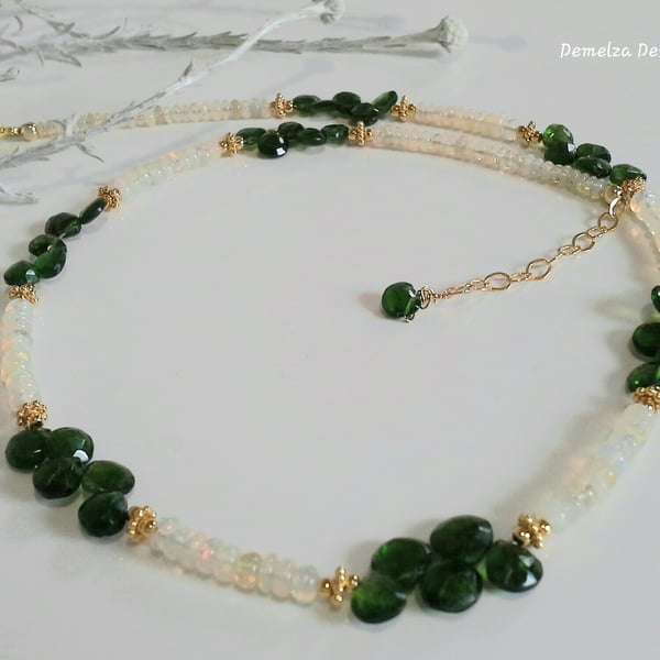 Russian Diopside & Ethopian Wello Opal Gold Vermeil Necklace