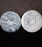 Set of two handmade epoxy resin round black and white coasters. 
