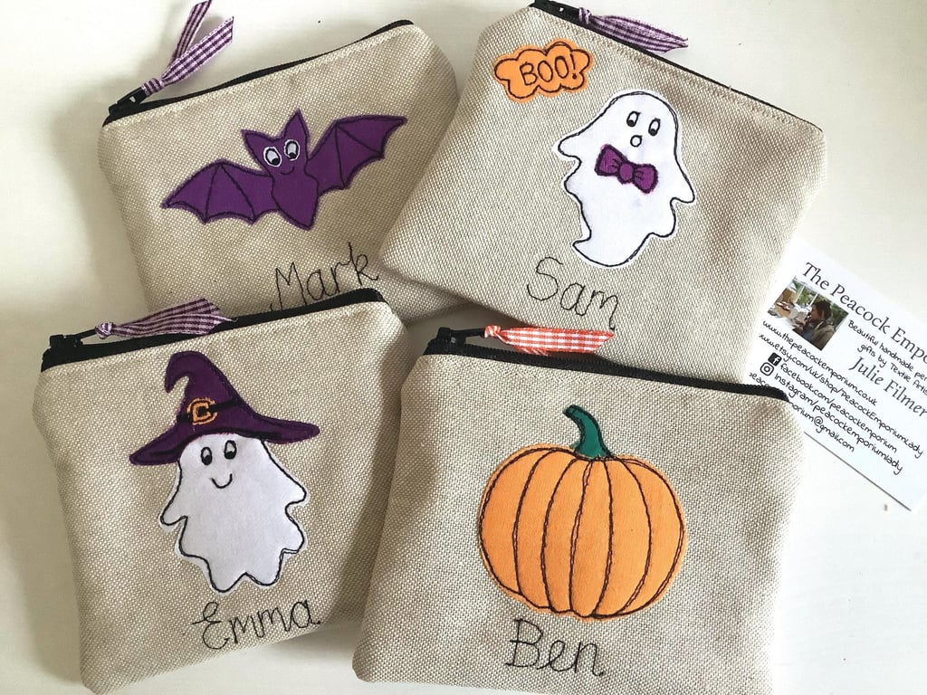 Personalised Halloween Purse - Custom Ghost, Pumpkin, Bat Witch Wallet or Pouch 