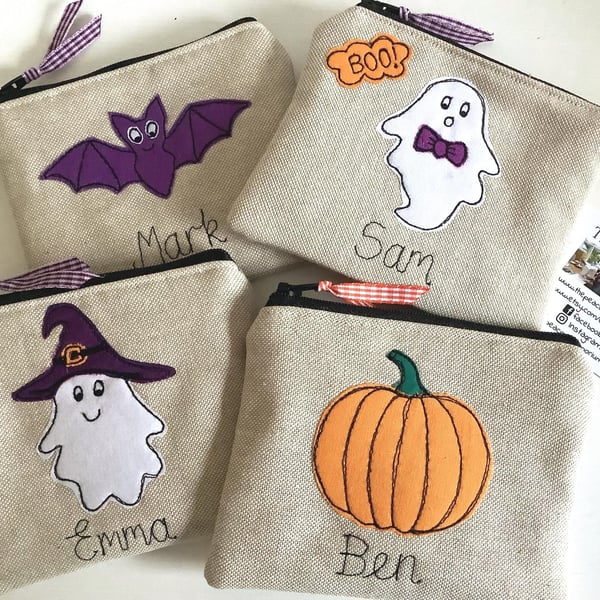 Personalised Halloween Purse - Custom Ghost, Pumpkin, Bat Witch Wallet or Pouch 