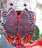 Draig Goch - hand crafted polymer clay earrings in the form of red dragon wings. - Image 5