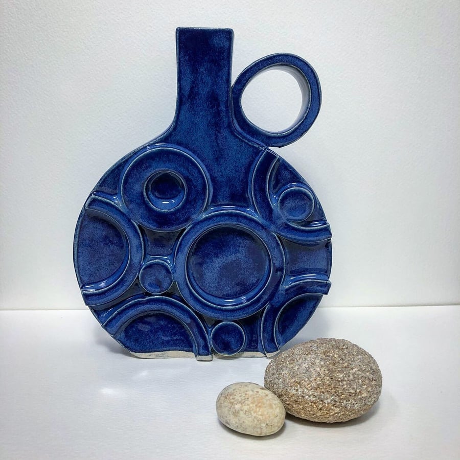 BEAUTIFUL HANDMADE BLUE GLAZED CERAMIC VASE 