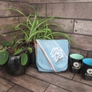 Upcycled Coffee Sack-Mini Shoulder Bag-Blue floral design