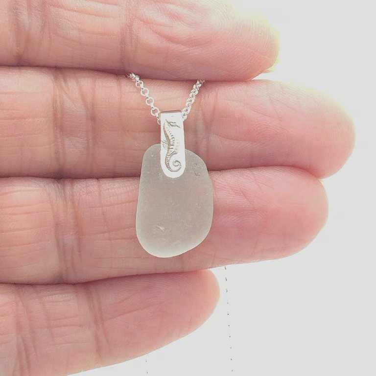 Seahorse pendant seaham sea glass seafoam sterling silver