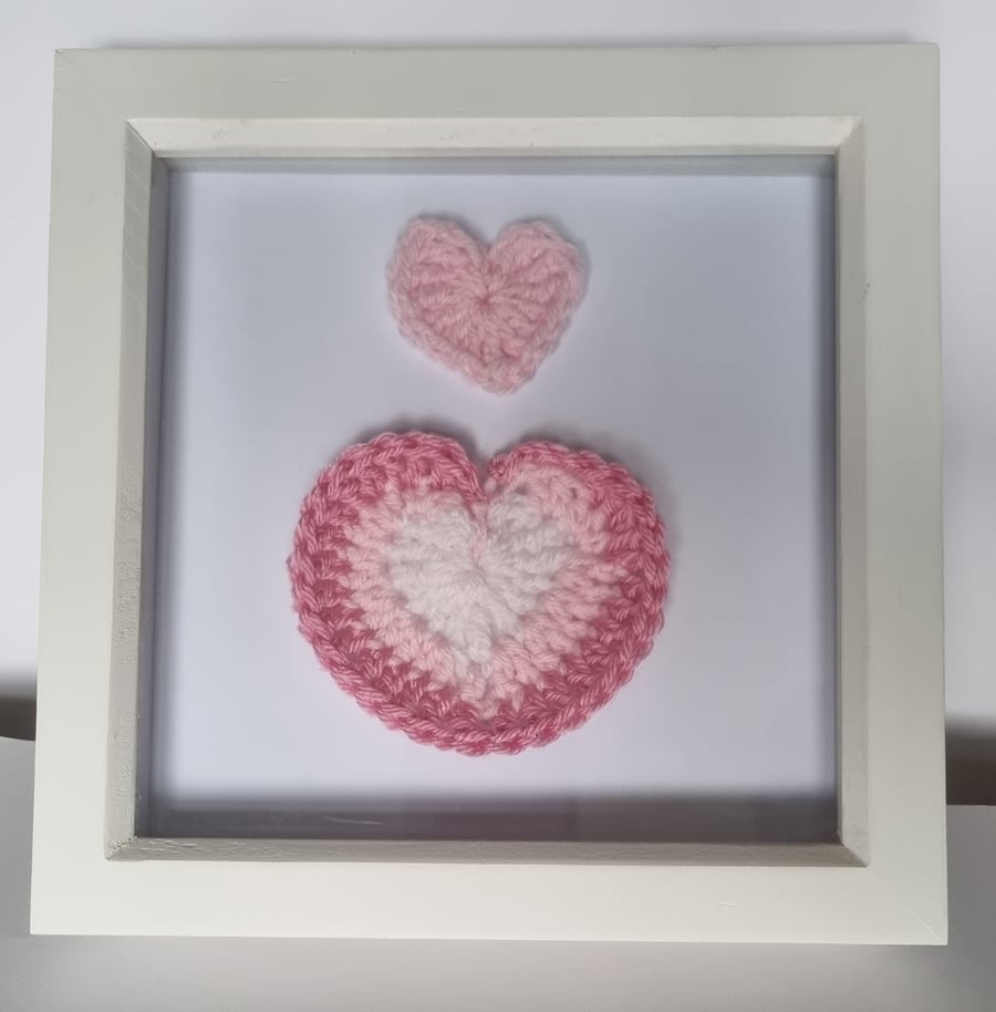 Crochet pink love heart picture frame