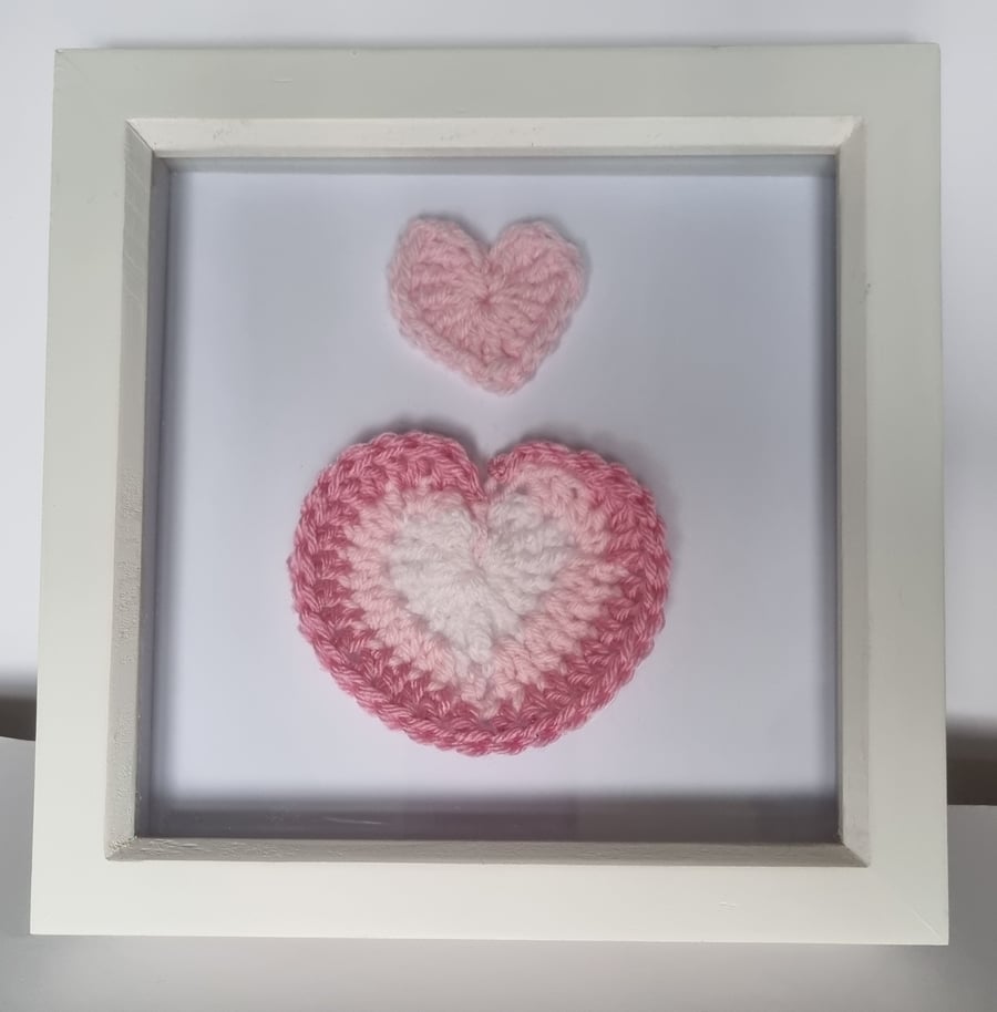 Crochet pink love heart picture frame