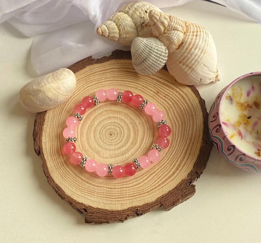 Handmade Blush Pink Glass Beaded Bracelet Everyday Jewelry Bracelet for Women Va