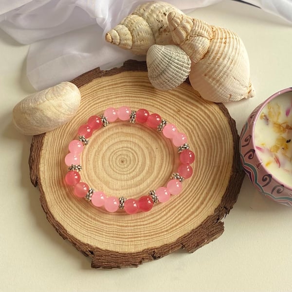 Handmade Blush Pink Glass Beaded Bracelet Everyday Jewelry Bracelet for Women Va