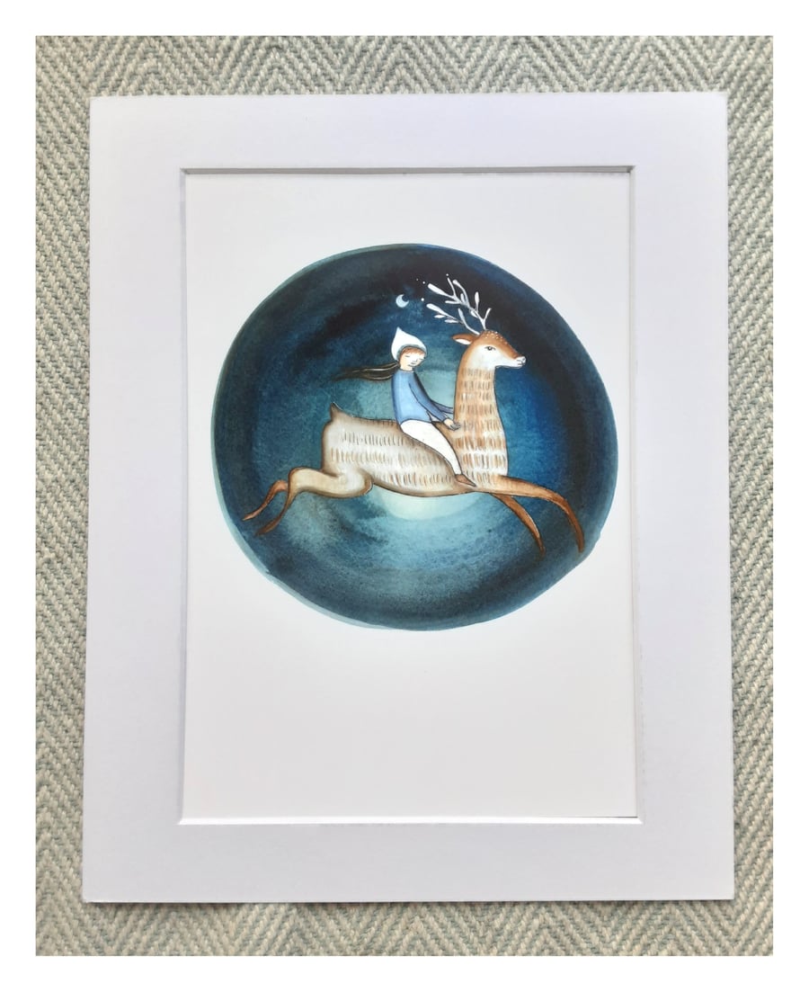 'Deer spirit' A5 mounted Limited edition print