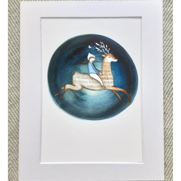 'Deer spirit' A5 mounted Limited edition print