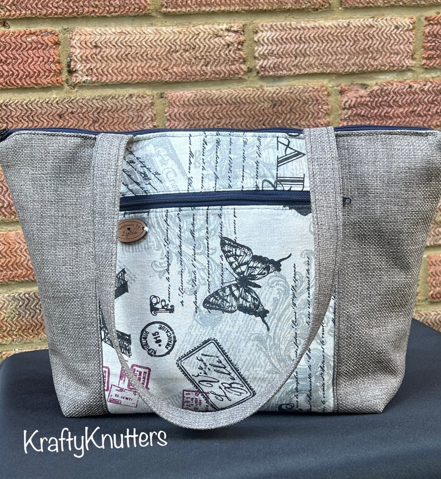 Handmade Vintage Fabric Handbag with Slate Grey... - Folksy