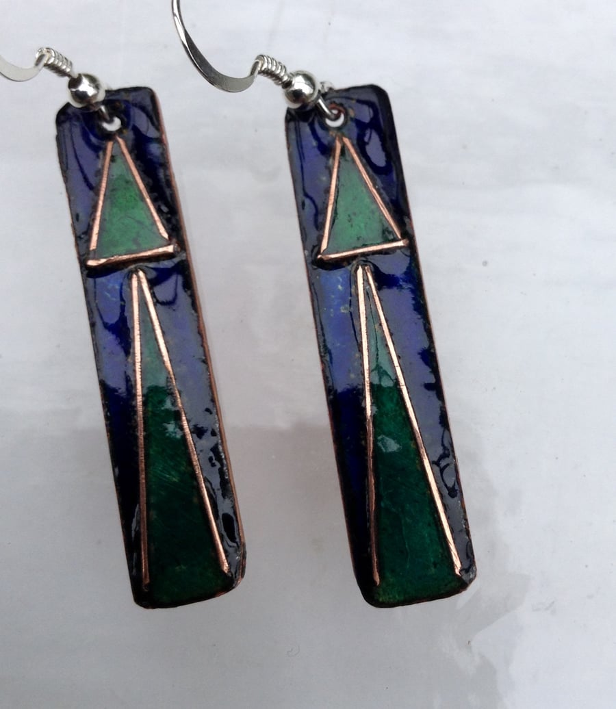Royal blue enamelled modern earrings