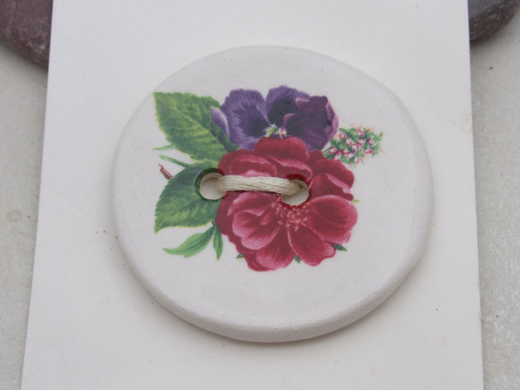 Large Pink Azalea Flower Motif Ceramic Button