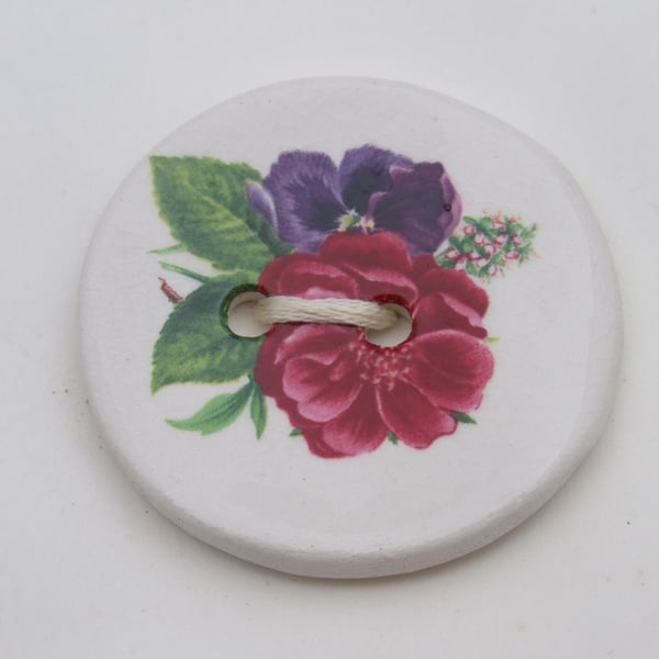 Large Pink Azalea Flower Motif Ceramic Button