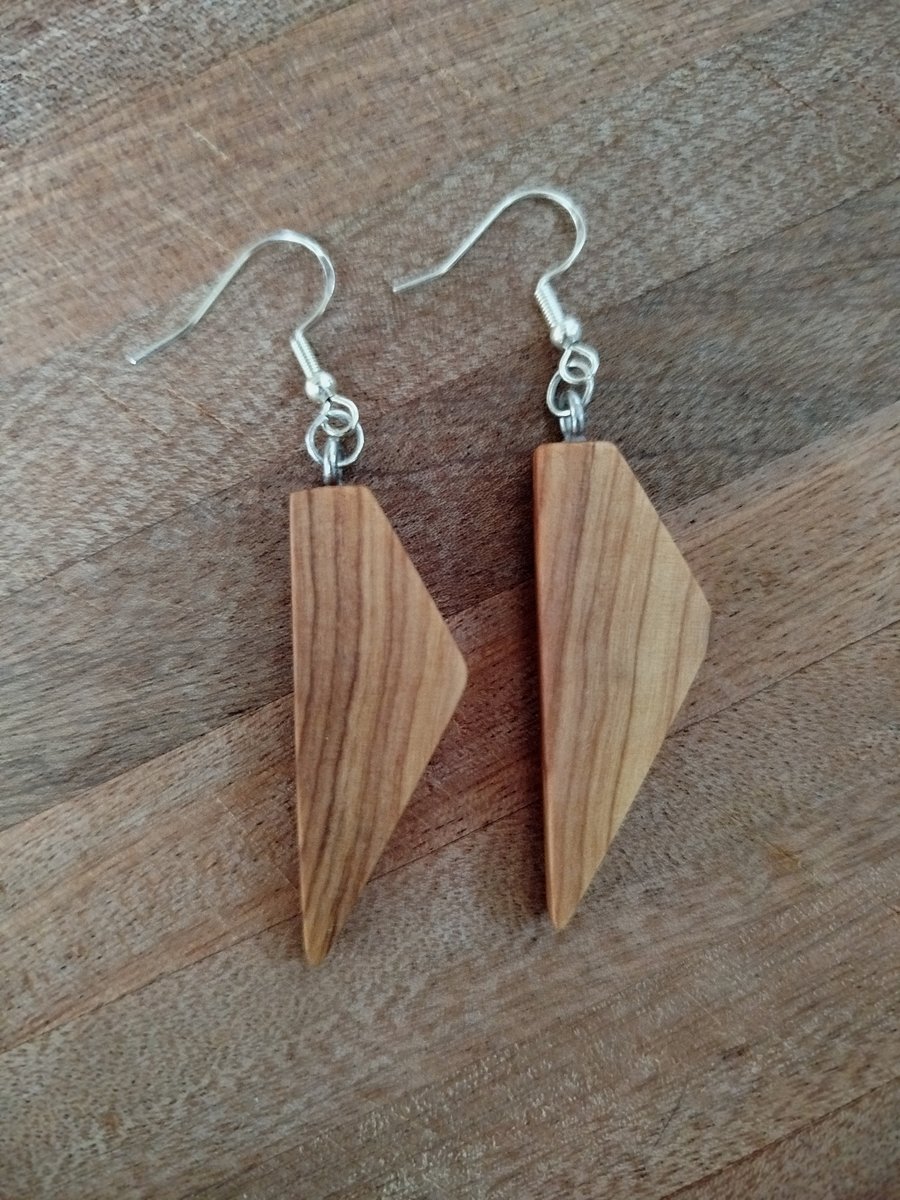 Handmade Wooden Earrings - Geometric 'Triangles' in Olive Wood