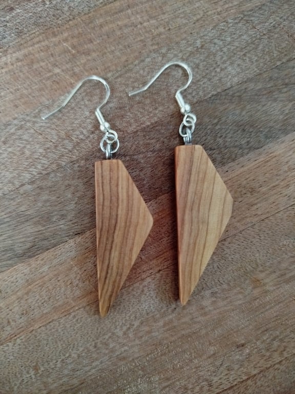 Handmade Wooden Earrings - Geometric 'Triangles' in Olive Wood
