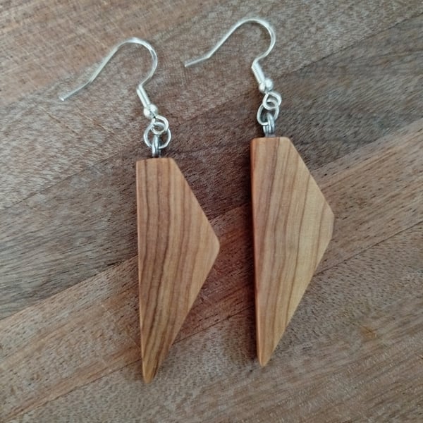 Handmade Wooden Earrings - Geometric 'Triangles' in Olive Wood