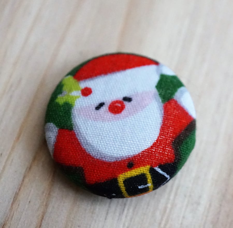Christmas Father Christmas Fabric Badge (Holly)