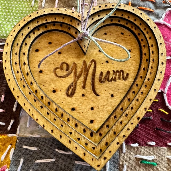 Mother’s Day gift, layered heart, alternative, everlasting card. Hanging gift