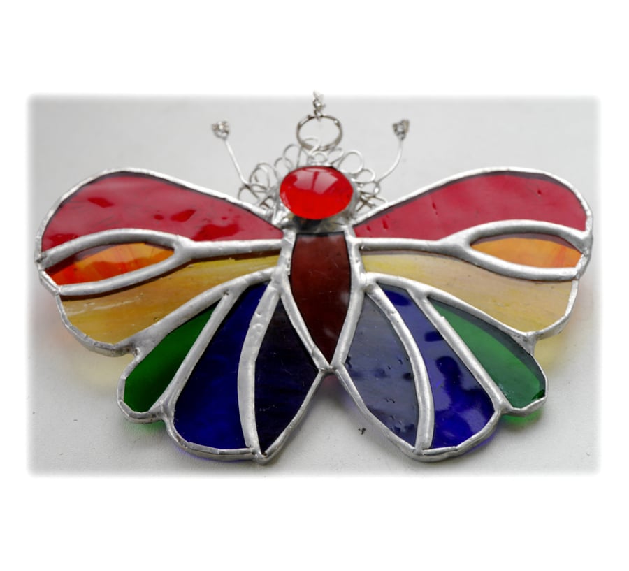 Butterfly Suncatcher Stained Glass Rainbow Handmade 073