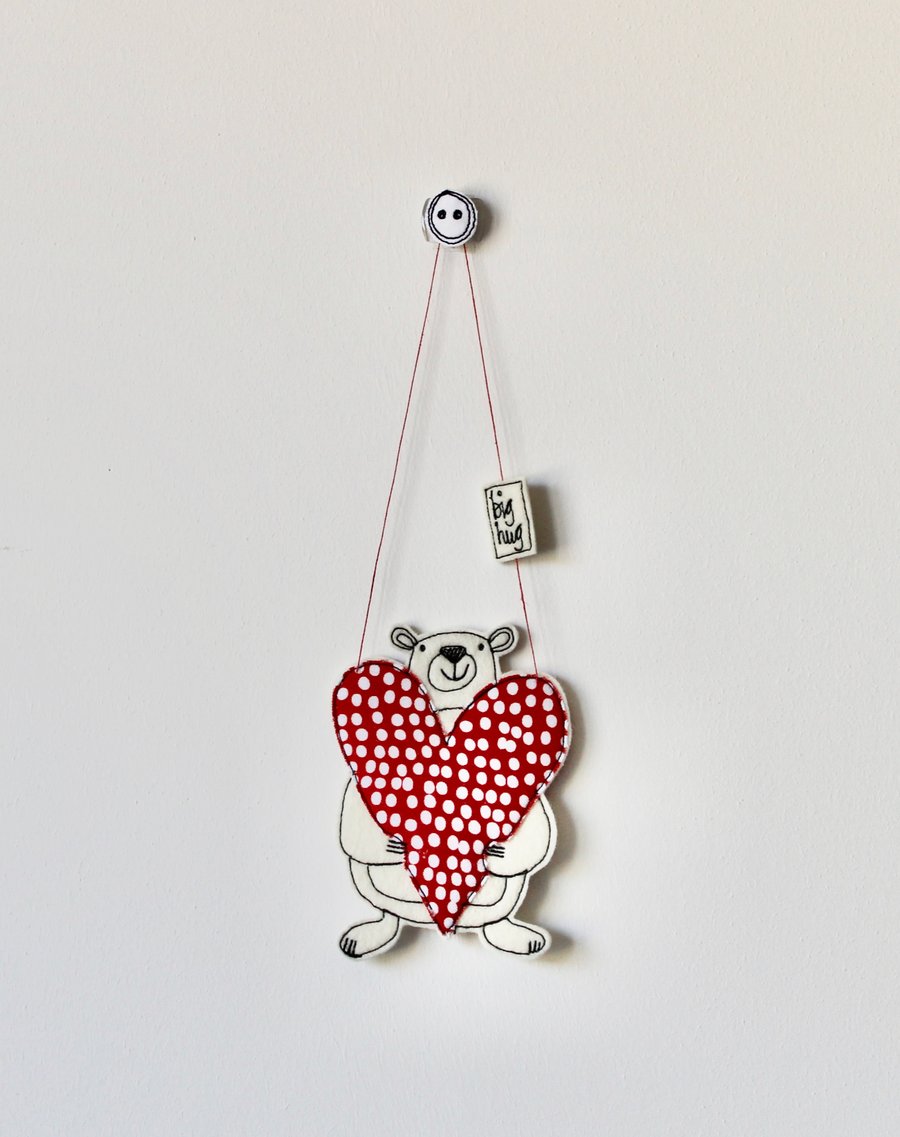 'A Big Hug' Mr Bear is Holding a Heart - Hanging Decoration