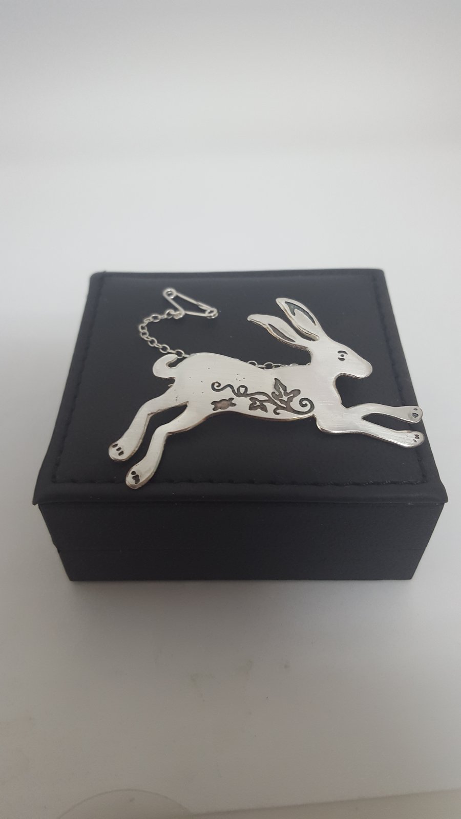 Leaping hare silver brooch