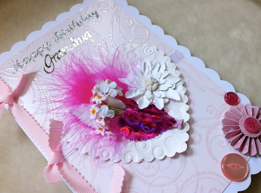 Grandma's Birthday Luxury Heart Handmade Card